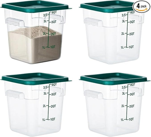 BIEAMA 4 Pack Food Storage Containers with Lids, 4 Quart Square Commercial Food Containers, NSF, Polycarbonate, Clear