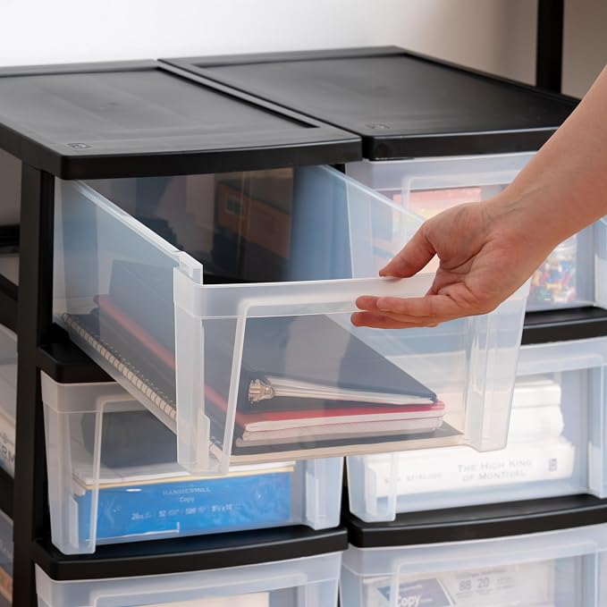 IRIS USA 3-Drawer Slim Narrow Storage Organizer, 2-Pack, Black/Clear | Organize craft supplies, school essentials, beauty items, and small household accessories with compact drawer storage