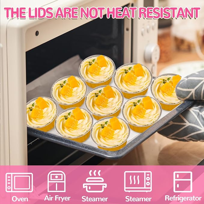 60Pcs Mini Loaf Pans with Lids and Spoons, Aluminum Foil Baking Pans, Round Mini Cake Pan, Brownie Baking Cups for Picnics Party (Gold)
