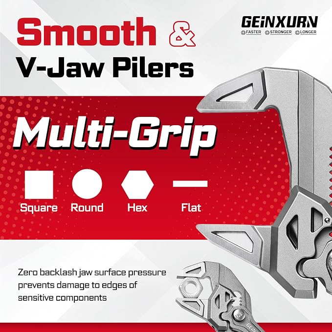 7-Inch Pliers Wrench, 4PCS Smooth V-Jaw Pliers with 15-Position Push-Lock, Fast Adjustable Slip Joint Pliers Set for Plumbing, Home Repair, and Pipe Fittings