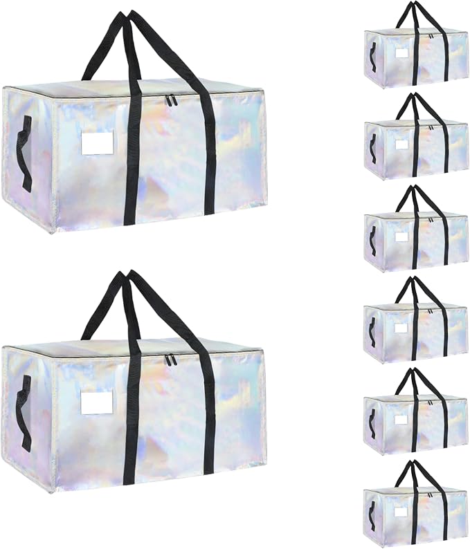 8 Pack-Extra Large Heavy Duty Moving Bags - Waterproof Storage Totes with Handles & Zippers, Foldable for College Dorm, Storage (Shiny Color)