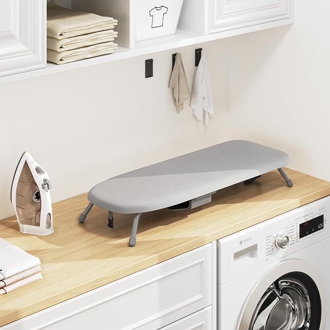 Small Ironing Board with Iron Holder Compact Tabletop Iron Board | 12 x 32 inchs, 2 Heat Resistant Ironing Covers, Non-Slip Feet, Suitable for Laundry Rooms, Bedrooms, Dormitories, Travel