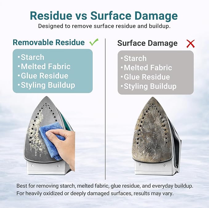 150g No Smoke Iron Cleaner, Cold Use Soleplate Cleaner Paste for Steam Irons, Removes Starch, Melted Fabric & Glue, Safe for Flat & Curling Irons, with Microfiber Cloth