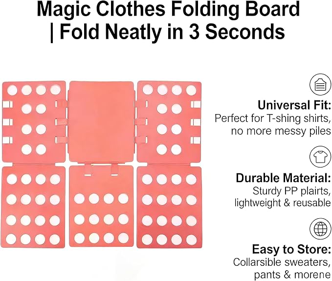 Folding Board for Clothes, Adjustable Shirt Folder Organizer, Gray, Adjustable T-Shirt Folding Board | Blue Plastic Clothing Organizer with Fold Guides | Laundry & Closet Storage Solution (RED)