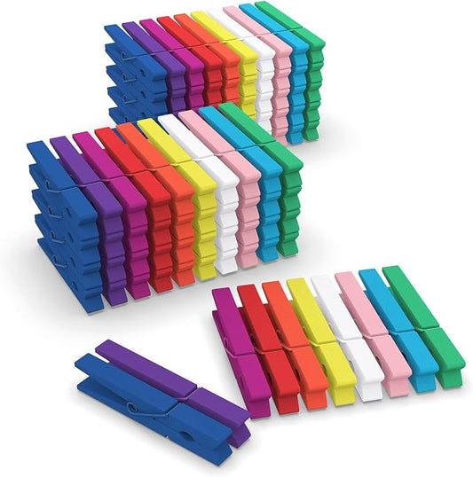 100 Pcs Colored Clothes pins - 2.9 Inch Wooden Clothespins Cheer Clips | Vibrant for Crafts Clothing Pictures Classroom Decorations Laundry, Solid Wood No Splinters Fade‑Proof, 10 Colors