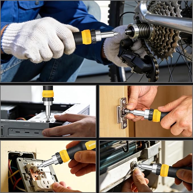 26-in-1 Ratcheting Screwdriver Set Multi Screwdriver Tool Kit | All in 1 Ratchet Screwdriver, 12 Double Ended CRV Bits Phillips Slotted Torx Hex, Portable Tool for Home Bike Computer Repair