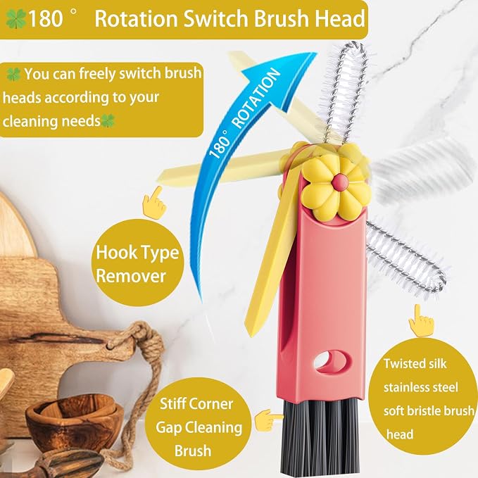3 in 1 Cup Lid Cleaning Brush, Cup Lid Brush, Upgraded 3PCS Multifunctional Water Bottle Cleaning Brush, Home Kitchen Crevice Brush Tools for Tiny Cup Lid Detail, Bottle Tight Spaces Cup