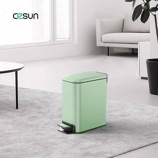 Cesun Small Bathroom Trash Can with Lid Soft Close, Step Pedal, 6 Liter / 1.6 Gallon Stainless Steel Garbage Can with Removable Inner Bucket, Anti-Fingerprint Finish (Sage Green)