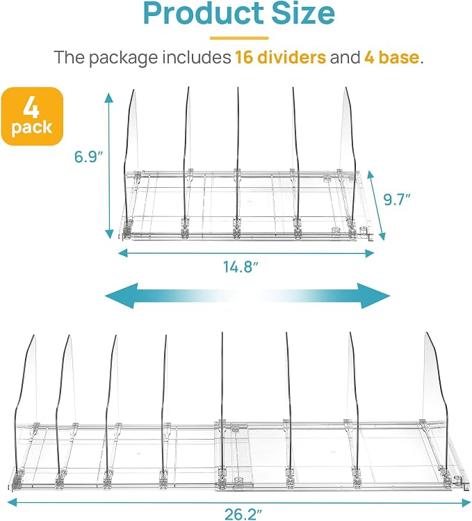 Vtopmart Free-Adjustable Purse Organizer for Closet with 4 Base, Clear Handbags Storage Organizer, Fits Different Bag Sizes & Closet Shelf, Expandable Plastic Shelf Dividers for Handbags, Wallets