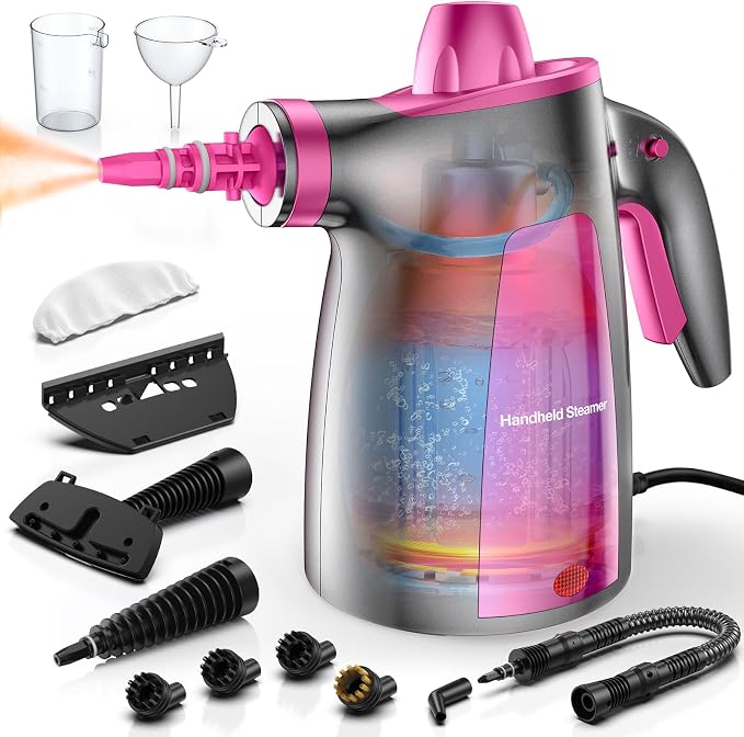 Steam Cleaner, Pressurized Handheld Multi-Surface Natural Steam Cleaner with 12pcs Accessory & Safety Lock, Portable Steamer for Cleaning Home, Kitchen, Bathroom, Car, Upholstery, Grout, Window