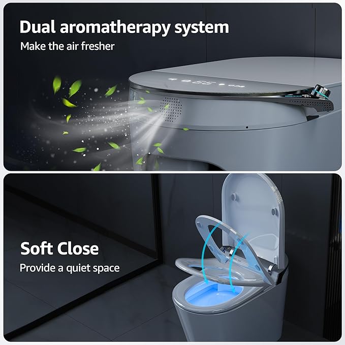 Smart Toilet with Bidet Built-In, Auto Open and Close, Elongated Bidet Toilet with Foot Sensor Flush, Heated Seat, Warm Water, Air Dryer, Foam Shield, Tankless Dual Flush & Remote Control