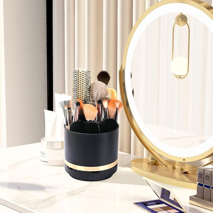 GFWARE Bathroom Organizer Countertop - Rotating Black Toothbrush Holder for Bathroom Accessories Organization Detachable 6 Slots Bathroom Sink Storage Caddy Vanity Organizer