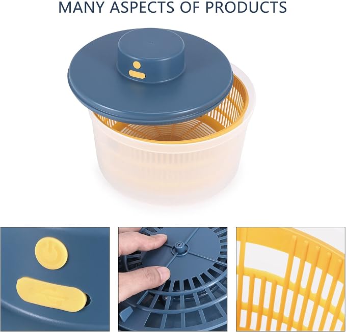 Electric Salad Spinner - Lettuce Vegetable Dryer, USB Rechargeable, Quick Drying Lettuce Fruit Spinner with Bowl