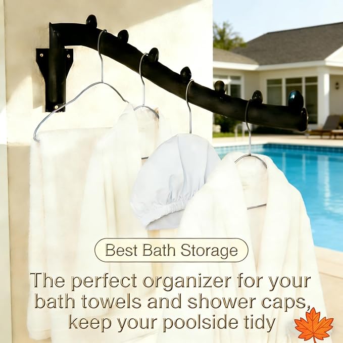2pcs Swing Clothes Hanger Rack,Wall Mounted Clothes Rack | 10lb Max,Powder Coating Surface,Rust-Proof,16 inch Long Metal Hangers with 7 Hanging Hooks for Bathroom,Laundry Room