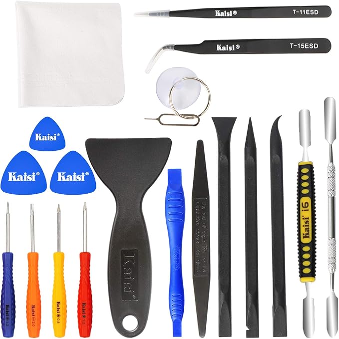 Kaisi Professional Electronics Opening Pry Tool Repair Kit Metal Spudger | Non-Abrasive Nylon Spudgers and Anti-Static Tweezers for Cellphone iPhone Laptops Tablets and More, 20 Piece