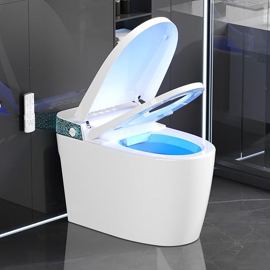 Smart Toilet with Bidet Built In, Modern Tankless Bidet Toilet with Auto Open/Close, Self-cleaning, Instant Warm Water&Dry, Heated Seat, One-Piece Toilet with Night Light, Auto Flush