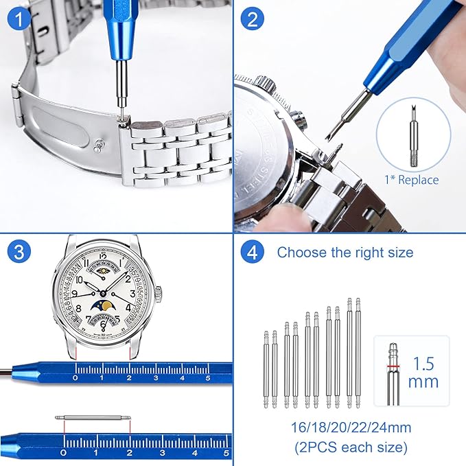 JOREST Watch Link Removal Tool Kit, Watch Band Tool for Watch Repair, Bracelet Adjustment, Replacement and Resizing, Watch Strap Link Remover, with 10 Spring Bars, 10 Pins, User Manual