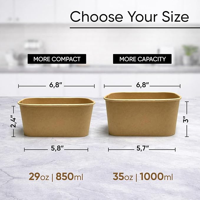 Leafiew 50 Pack 29Oz Disposable Meal Prep Containers With Lids - Microwave and Freezer Safe Kraft Paper Bowls with Lids and Forks - Disposable Food Containers - To Go Bowls for Food Prep and Salad