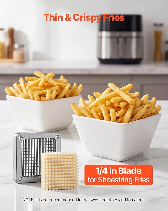 VEVOR French Fry Cutter, 1/4" Blade Commercial Potato Chopper, Lever-Action Vegetable Dicer with Ergonomic Handle, Stainless Steel Potato Slicer for Thin Cut Fries, Onion, Carrots, Bell Pepper