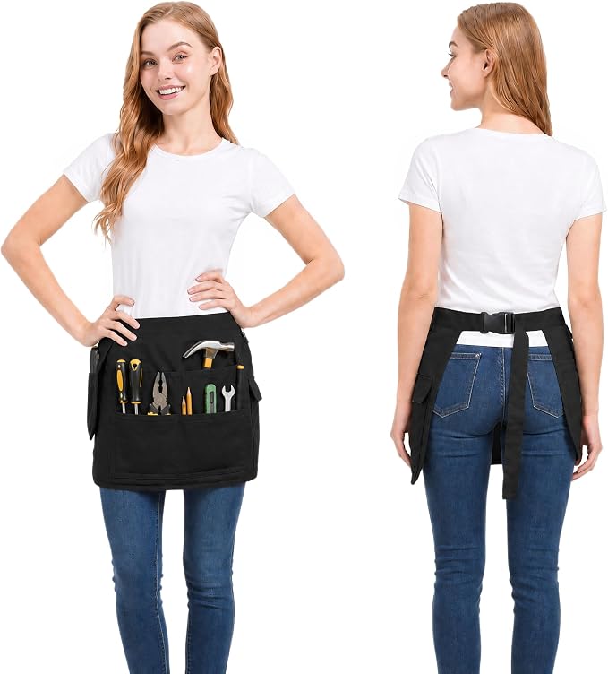 Molaxhome Waist Tool Apron with Multi-Pocket Adjustable Belt for Gardening | Adjustable Long Belt,Waitress Server Aprons,Tool Belt,Hairdressers,Work Apron