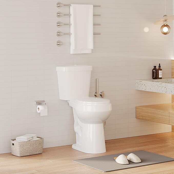 Two-Piece Round Toilet, 21" ADA Comfort Height with Powerful 1.1/1.6 GPF Dual Flush, 12" Rough-In, White Bathroom Toilet for Senior Accessibility
