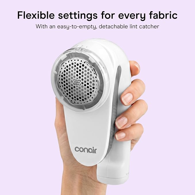 Conair Fabric Shaver & Lint Remover for Every Fabric, Rechargeable, 2" Head | Portable sweater shaver and fabric shaver for furniture with 3 depth settings, ergonomic handle, and a lint catcher