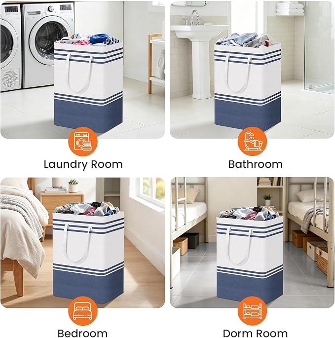 TranquilRelax 3-Pack Laundry Basket, Laundry Hamper, Blue-75L | Freestanding＆Water-Resistant Laundry Hamper, Collapsible Tall Clothes Hamper with Carry Handles for Clothes, Laundry Basket