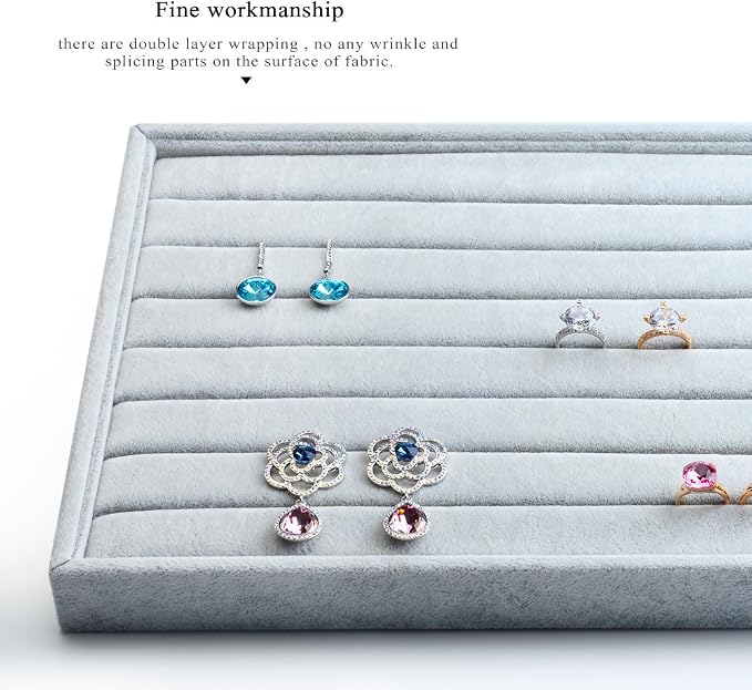 Oirlv Velvet Ring Organizer Tray,Drawer Jewelry Storage Organizer | Stackable Design,High-grade Velvet,Improves Daily Wear Convenience,Vendors&Personal Daily Use,for Dresser Retail Showcase