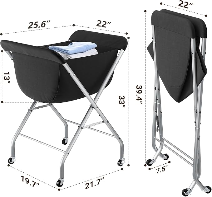 ELYKEN Laundry Basket with Wheels, Collapsible Laundry Hamper, Black | Removable Liner Bag, Foldable Design, 118L Capacity, Sturdy Metal Frame, 4 Casters, Laundry Cart for Bedroom, Laundry Room