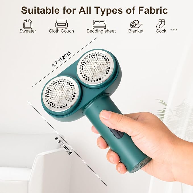 Fabric Shaver, Dual Motor Electric Lint Shaver for Clothes, 6 Blades, Green | Electric Lint Shaver, Fabric Pilling Remover, Powerful 2 Gear, Portable Defuzzer Clothes Fuzz Remover for Sweater Furniture