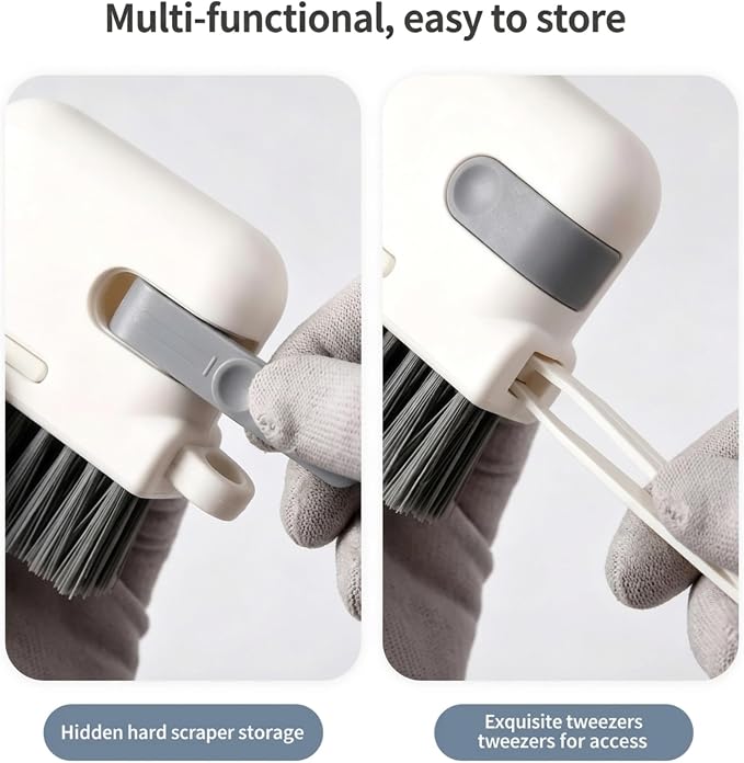 Window Track Cleaning Brush Set 3-in-1Window Sill Cleaner with Scraper Tweezers, Hard Bristle Crevice Tool for Window Groove, Sliding Door Track, Shower Rail - Gray 2 Pack