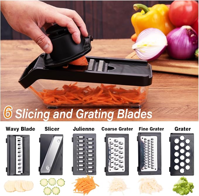 Vegetable Chopper, 10-in-1 Mandoline Slicer & Food Chopper, Multifunctional Veggie Onion Chopper Cutter with Container and Spiralizer, Kitchen Gadgets for Salad,Potato,Carrot,and Garlic