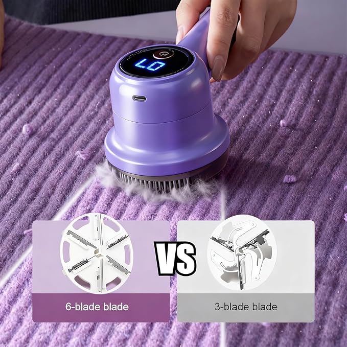 Rechargeable Fabric Shaver with LED Display, 3-Speed Electric Lint Remover for Clothes and Furniture (White)-WDED