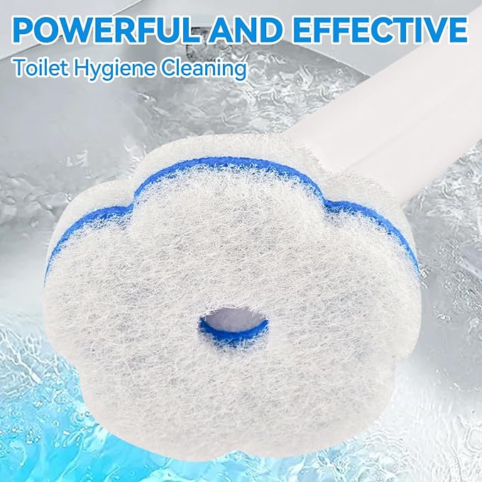 Disposable Toilet Brush System with 48 Refills, Wall-Mount Holder Set | Disposable sponge heads for cleaning the toilet. Drill-free wall mount saves space. Ergonomic handle for easy maintenance