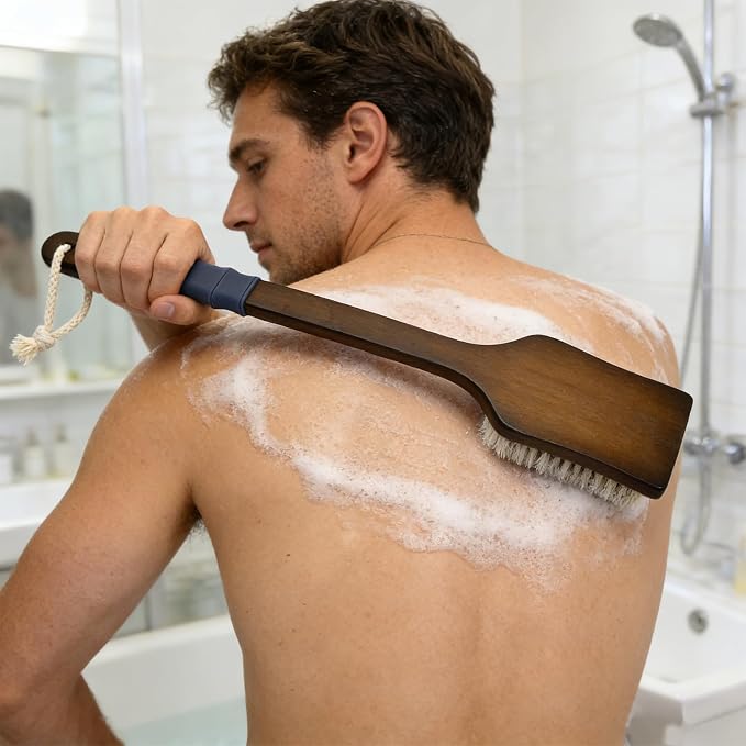 Back Scrubber for Shower,Exfoliating Shower for Men with Long Handle,Dry Brushing Body Brush,Lymphatic Contour for Full Body Exfoliation, Skin Cleansing & Lymphatic Drainage