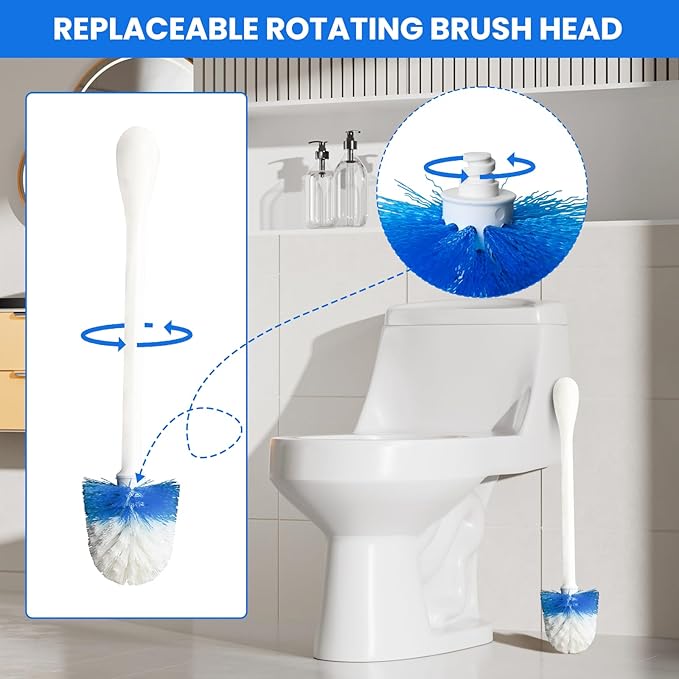 Toilet Brush Refills for OXO Toilet Brush Only, 4 Pack Toilet Brush Replacement Head, Blue & White, Nylon & Plastic Material Bristles