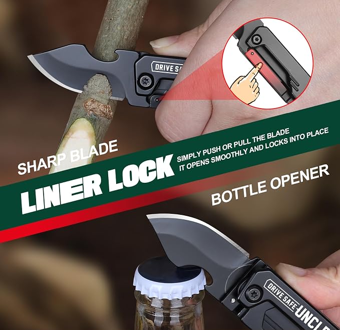 Uncle Gifts - Gifts for Uncle, Keychain Multitool with 1.8inch Blade - Uncle's Gift from Niece, Uncles Christmas Birthday Gift - Small Knife for Every Day Carry, Portable Tool for Camping, Hiking