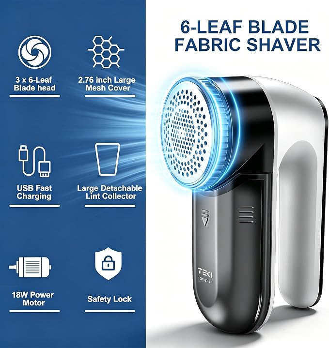 Fabric Shaver, Cordless Lint Remover, 6-Blade Sweater Defuzzer for Clothes | Lint Remover Rechargeable Sweater Defuzzer Sweater Shavers to Remove Pilling for Clothes, Couch, Furniture, Fuzz Remover