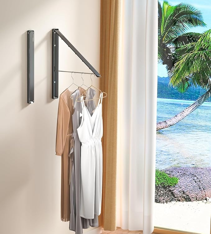 Dr.DJ Clothes Drying Rack Wall Mounted, Retractable & Foldable Clothes Hanger for Laundry Room Organization and Storage, Clothes Hanger Rack for Dorm, Closet, Balcony, Laundry Room(2Pack, Black)