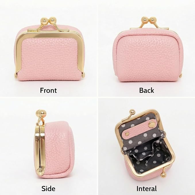 Genuine Leather Mini Jewelry Box Portable Vintage-Inspired Leather Small Coin Purse Jewelry Organizer Case Mini Travel Ring Box with Kiss Lock for Women Earring Ring Necklace