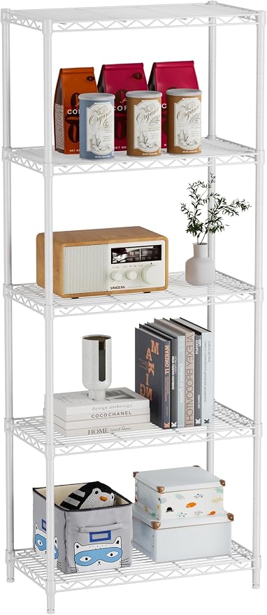 Golpart 5Tier Adjustable Storage Shelves Metal Wire Shelving Standing Shelf | Utility Heavy Duty Unit Rack Closet Organize for Home Kitchen Laundry Room Organization Pantry 12"Dx22"Wx59"H White