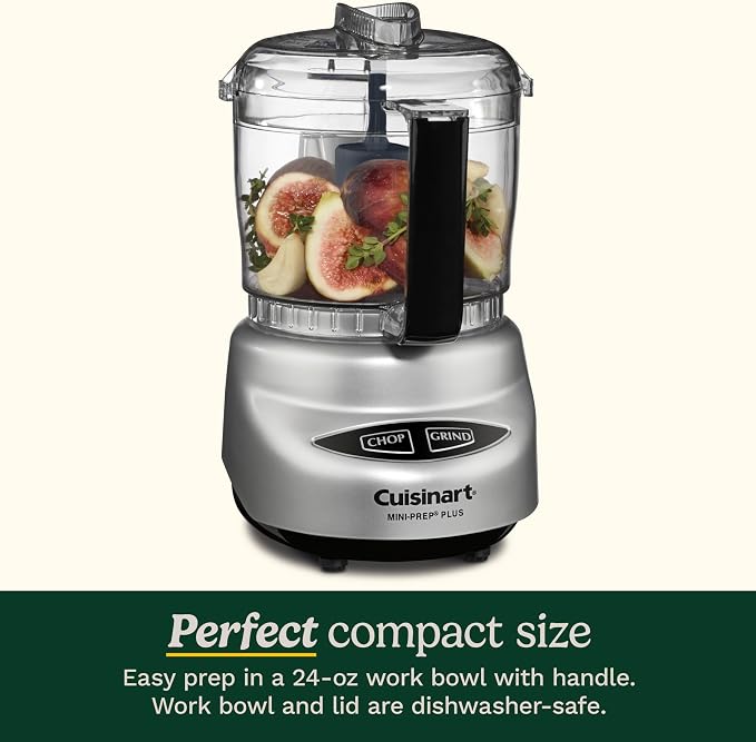 Cuisinart Mini-Prep Plus Food Processor, 3 Cup Mini Food Processor to Chop Herbs, Vegetables, and Hard Cheese, 3 Cup Work Bowl, Reversible Stainless Steel Blade, DLC-2A, White