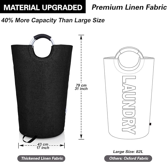 Large Laundry Basket, Laundry Hamper Bag with Handles, 115L Heather Black | Freestanding Tall Dirty Clothes Hamper, Collapsible and Portable Laundry Bin for Dorm and Bedroom, Thick Double layer Fabric