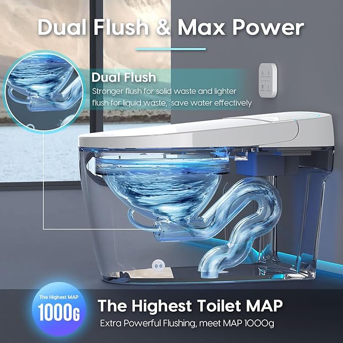 Smart Toilet with Bidet Built-in: Auto Dual Flush Bidet Toilet with Dryer, One Piece Toilet with Child Mode, Electric Heated Seat, Foot Sensor, UV-C Night Light, Pre Wet, ADA Height, Manual Lid/Seat