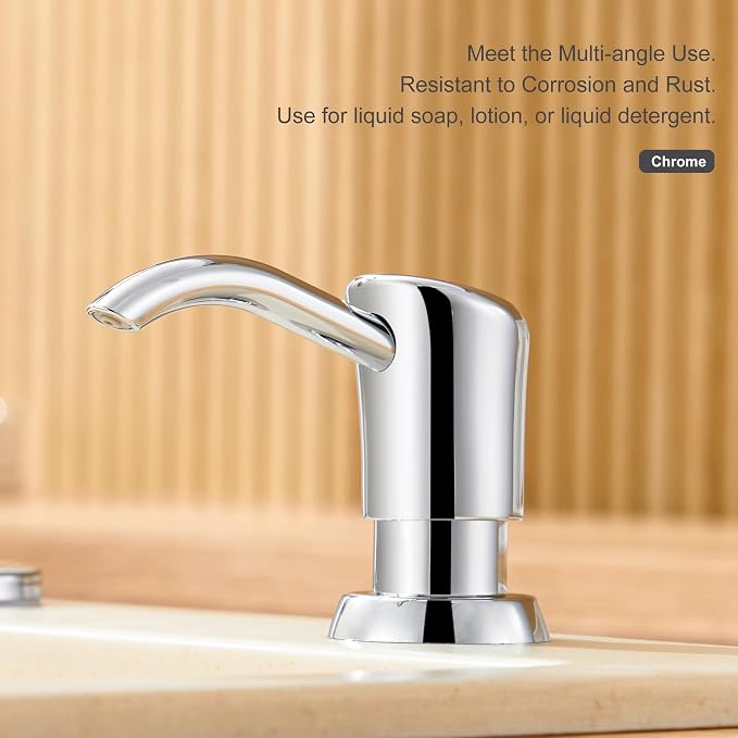 Built in Sink Soap Dispenser or Lotion Dispenser for Kitchen Sink, Chrome ABS Pump Head, with 17 Ounce Large PET Soap Bottle