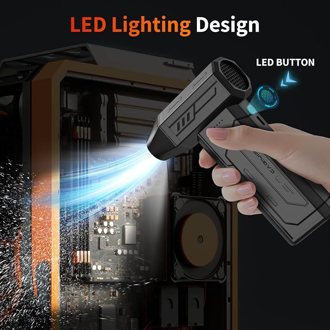 Compressed Air Duster,130000RPM Super Power Cordless Air Duster,Rechargeable Brushless Blower,3 Gear Adjustable Mini Blower with LED Light,Dust Remover for Computer/House/Outdoor/Car