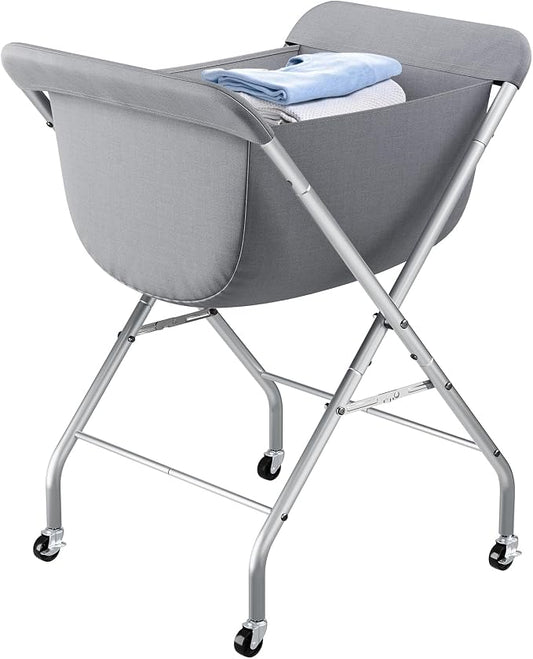 ELYKEN Laundry Basket with Wheels, Collapsible Laundry Hamper, Gray | Removable Liner Bag, Foldable Design, 118L Capacity, Sturdy Metal Frame, 4 Casters, Laundry Cart for Bedroom, Laundry Room