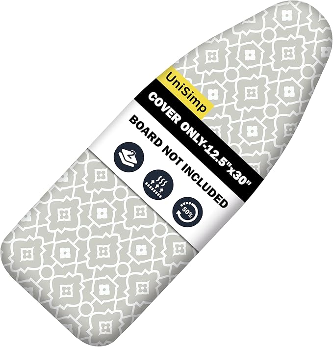 UniSimp Small Ironing Board Cover and Pad 12.5"x30" Small Iron Board Cover with Padding, Tabletop Mini Ironing Board Cover and Pad Small Size, Cotton Canvas,Heat Resistant, Drawstring Geometric