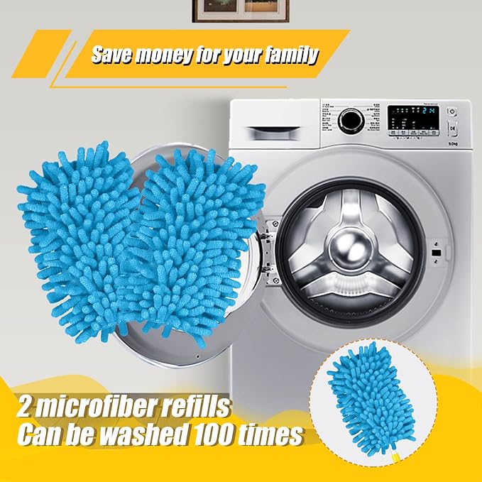 2pcs Duster Refills, Microfiber Dusters Heavy Duty Refills 360 Ceiling Fan Duster Replacements Reusable Hand Dusters for Cleaning (Blue)