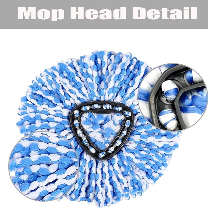 ANREKEYH Spin Mop Head, Base, Handle Replacement for O-ceda EasyWring RinseClean Microfiber Spin Mops, 2 Microfiber Mop Refills, 1 Triangle Head Cover and 30-58in Handle (Blue (2-Tank System))